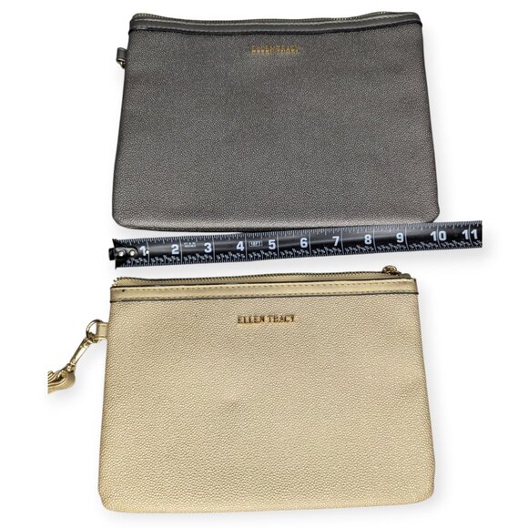 Ellen Tracy Two Piece Stingray Wristlet Set Pewter & Gold Wallet - Picture 8 of 11